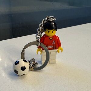 Lego Red Soccer Player Footballer Minifigure Keychain with Ball Charm 3946